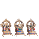 Pure Brass Ganesha Lakshmi Saraswati Set Meenakari Stonework 8" - Divine Trio | Jaipurio